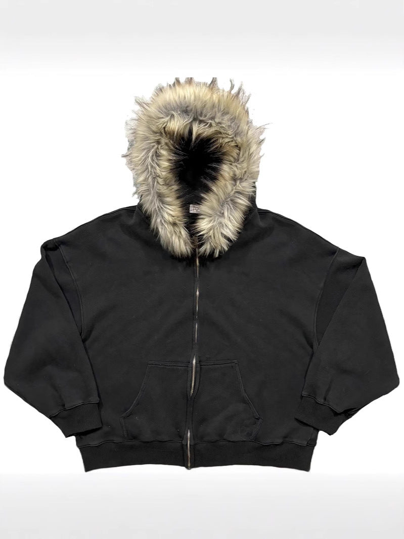 Y2K Faux Fur Hood Zip-Up Hoodie