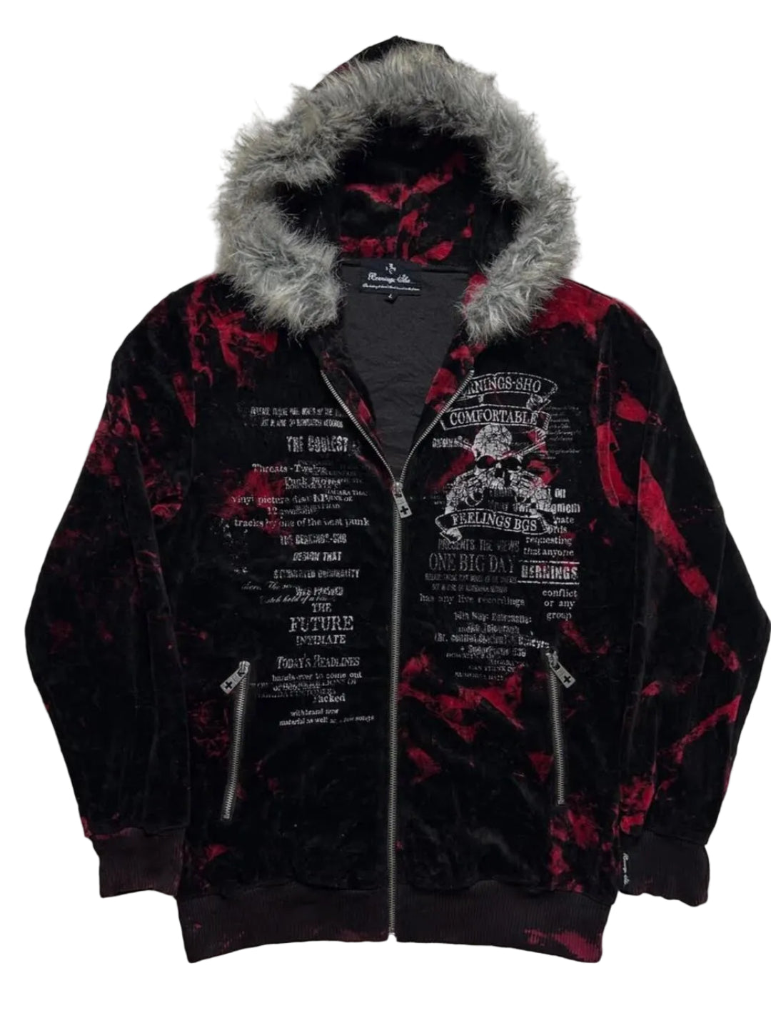 Gothic Totenkopf Cardigan mit Fellkapuze