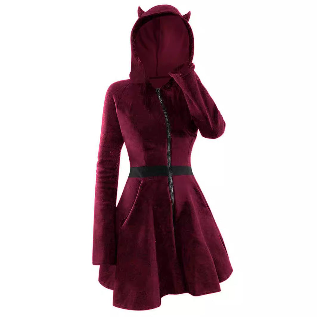 Shadow Veil Gothic Zip Hoodie Dress