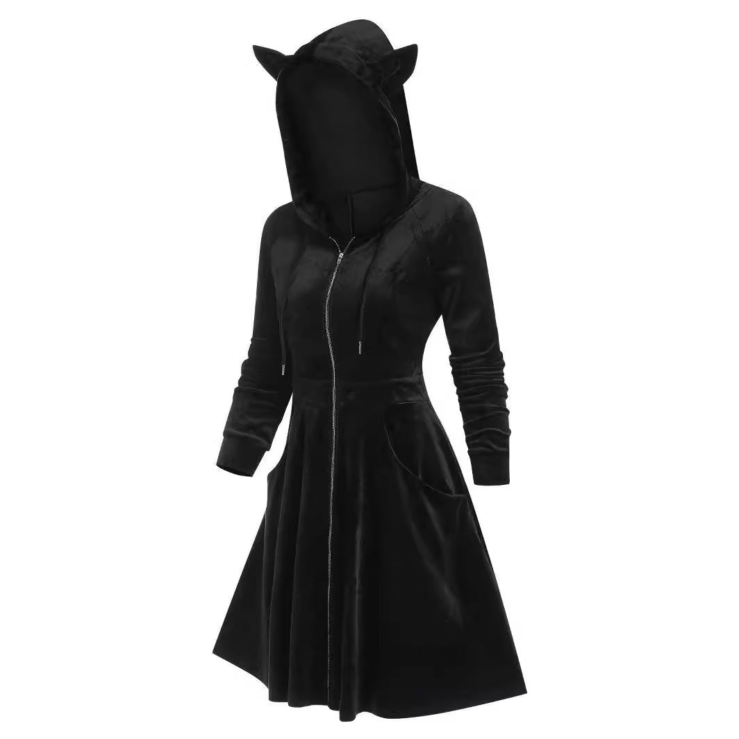 Shadow Veil Gothic Zip Hoodie Dress