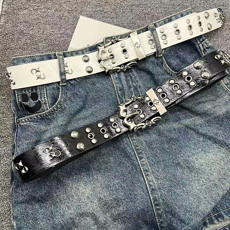 Dual Studded Belt - Black & White