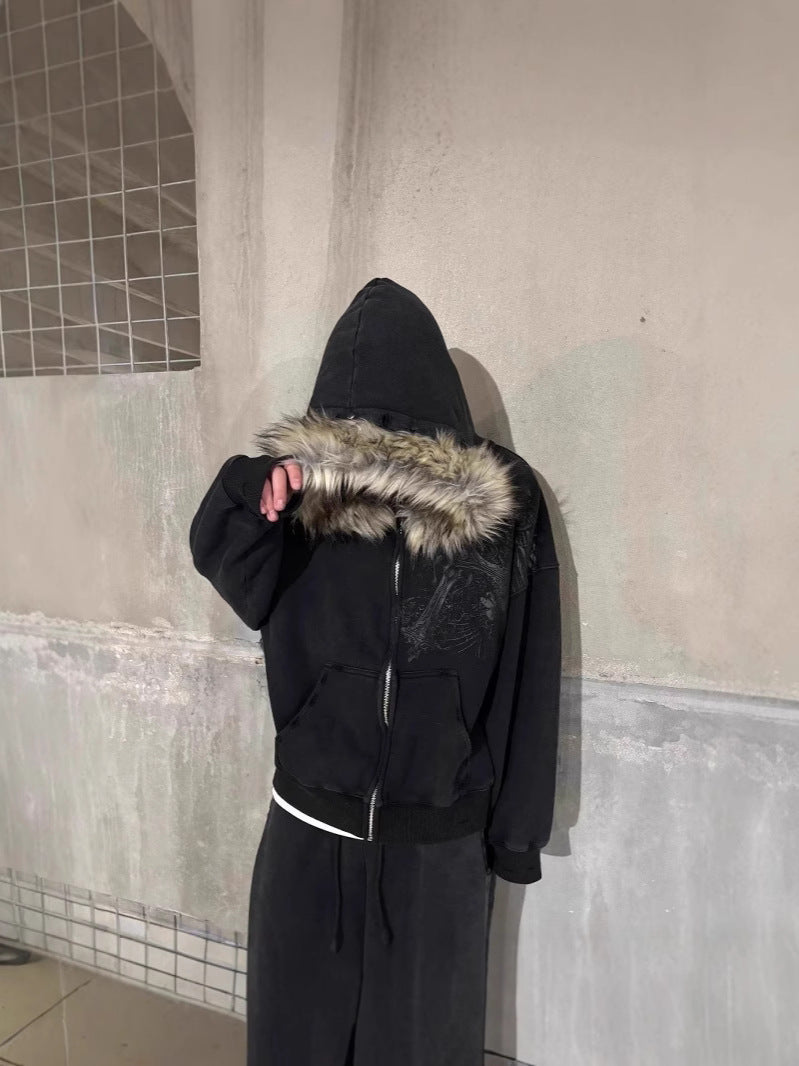Y2K Faux Fur Hood Zip-Up Hoodie