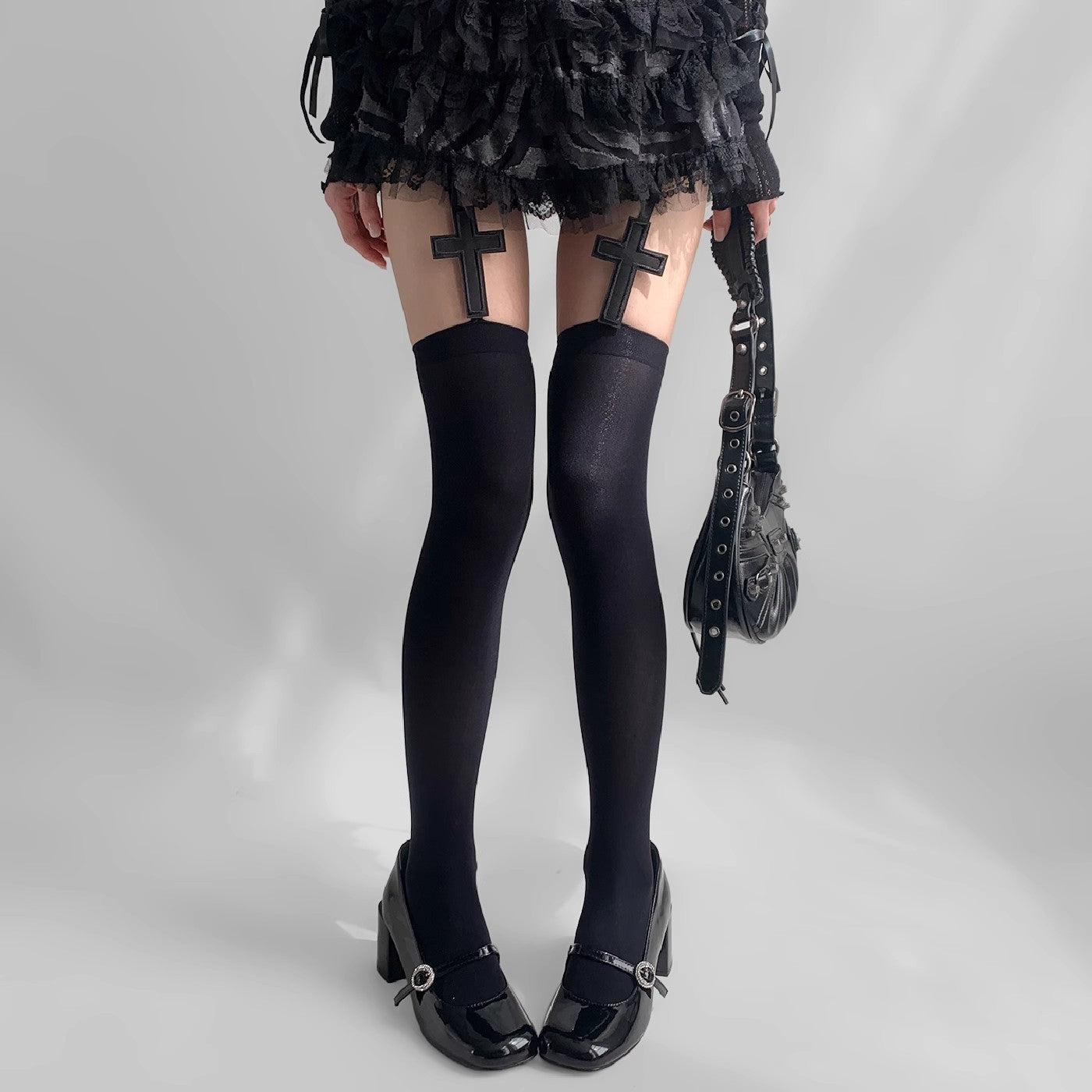 Dark Cross Gothic Thigh-High Stockings