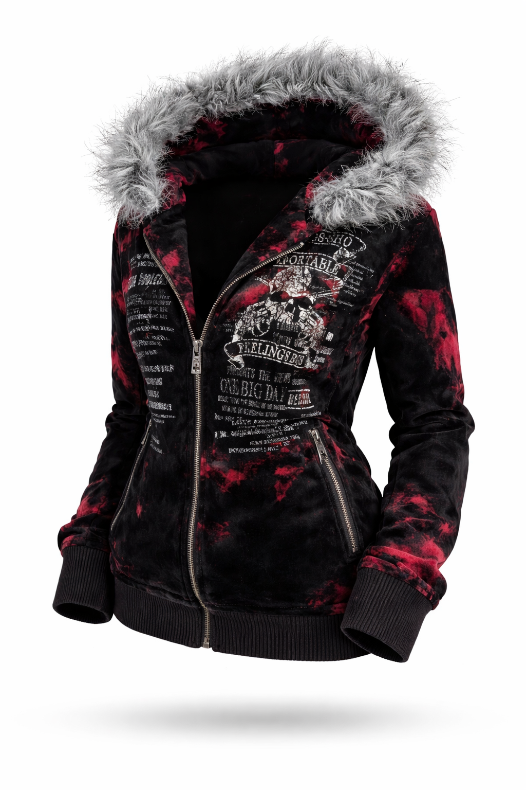 Gothic Totenkopf Cardigan mit Fellkapuze