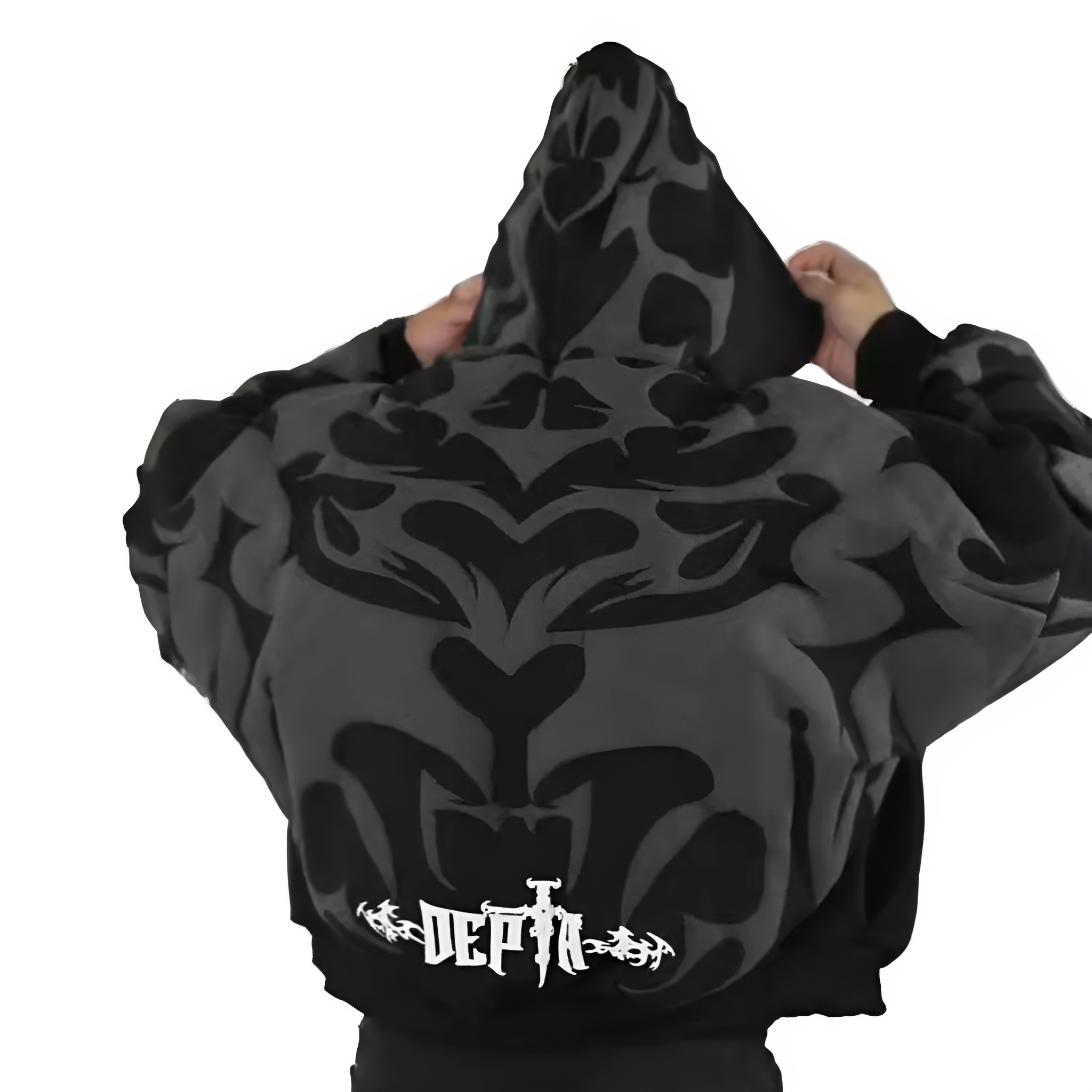 Y2K Shadow Sigil Kurzer Puffer-Hoodie